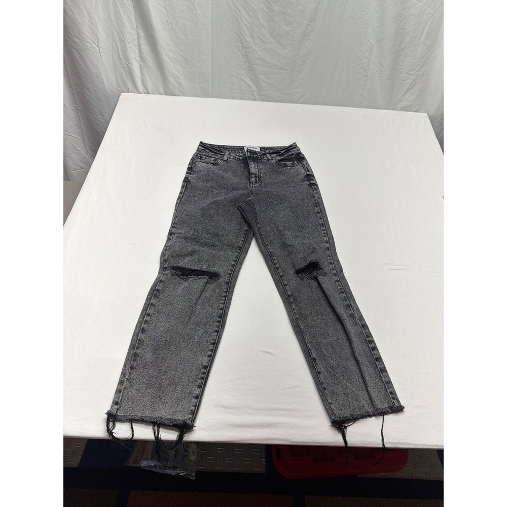 RSQ High Rise Straight Leg Distressed Jeans Grey Frayed Hem Size 26
